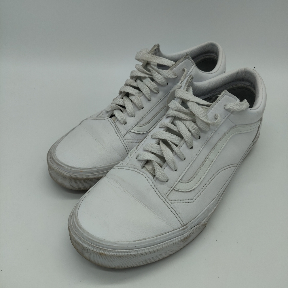 Vans Old Skool All White Leather Low Top Sneakers 9.5M